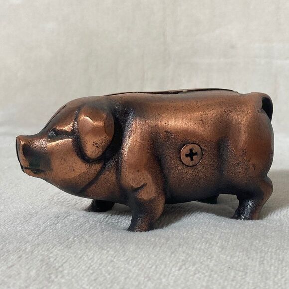 Antique Other - Antique Set of Two Cast Iron Brushed Bronze Penny Piggy Bank